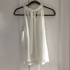 Sheer Bow Tie Neck Blouse White Size Small